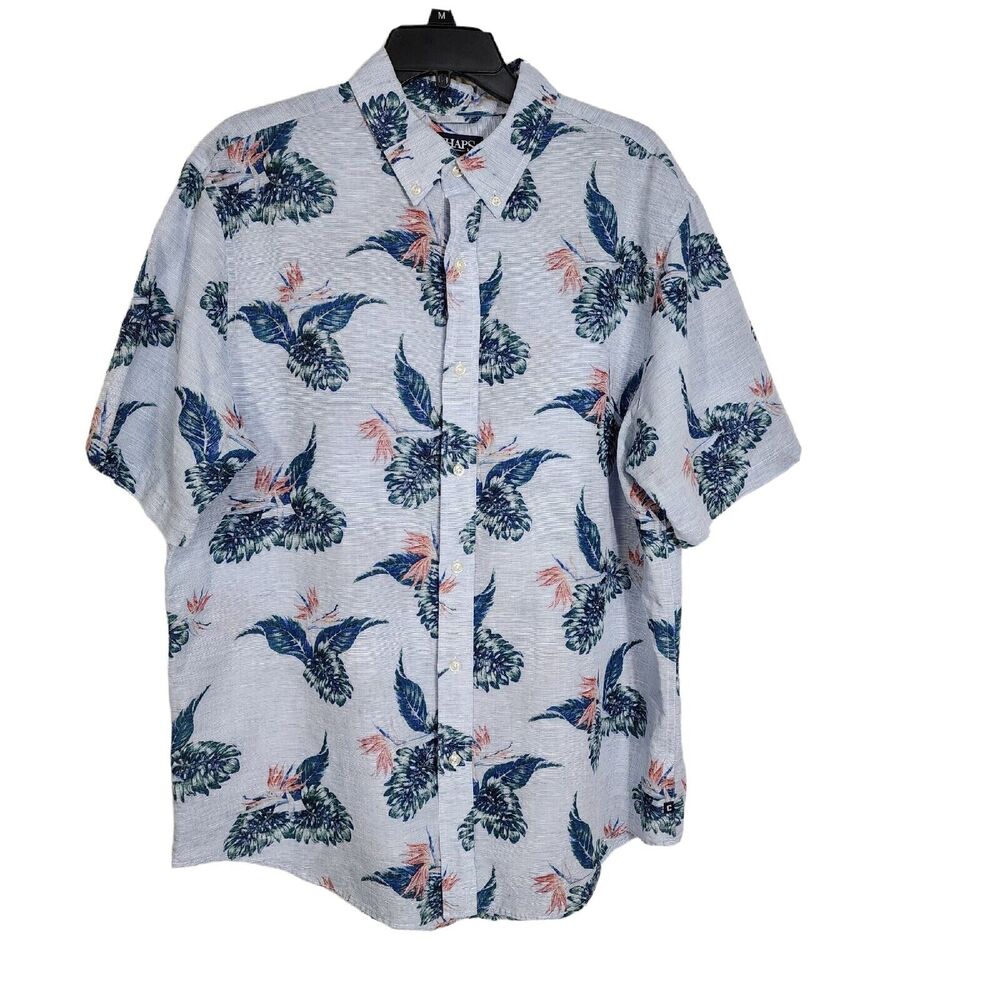 Chaps Mens Shirt XL Linen Cotton Multicolor Floral Short Sleeve Button Tropical